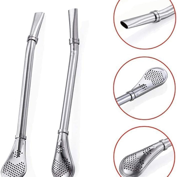 2 in 1 Drinking Straws with Filter Spoon, Stainless Steel Reusable, Leaf Tea Coffee Stirrer Stick, Cocktail Strainer Pipe Stirring Spoon Straws, Filter Spoon