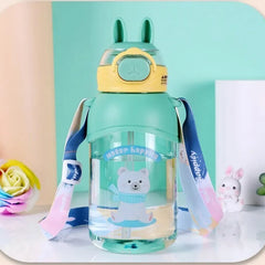 Plastic Water Bottle Pulse cartoon print Bunny ears BPA Free Straw water bottle for girls, boys and kids 650 ml Water Bottle