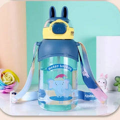 Plastic Water Bottle Pulse cartoon print Bunny ears BPA Free Straw water bottle for girls, boys and kids 650 ml Water Bottle
