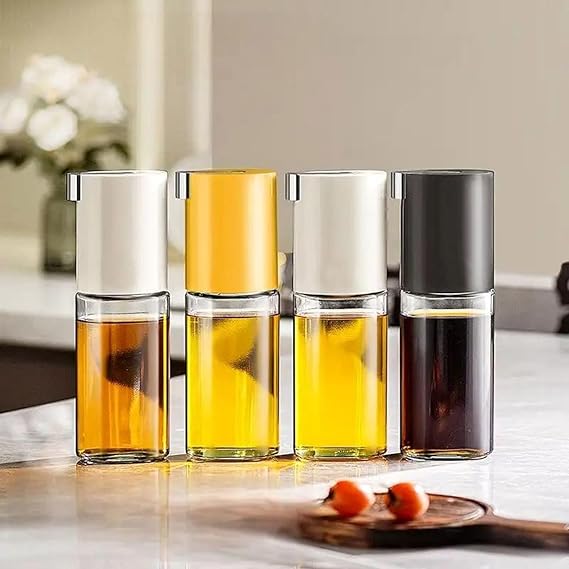 Glass Oil Dispenser Bottle with Precise Pour Spout, 500ml, Kitchen Cooking Oil Container, Silver