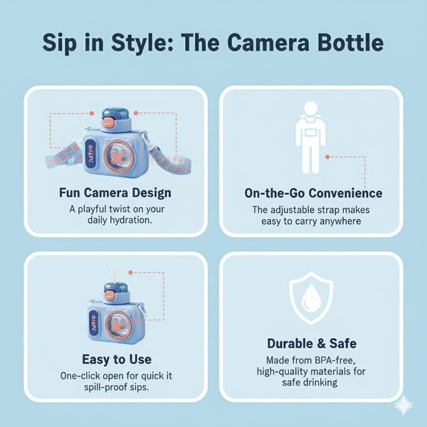 Camera Bottle Plastic Retro Kids Water Bottle, Capacity: 600ml