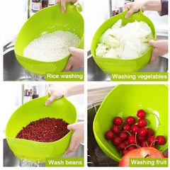Water Strainer Multi-Use Strainer/Washer Bowl for Rice Vegetable & Fruits (Rice Bowl) (Pack of 1, Green)