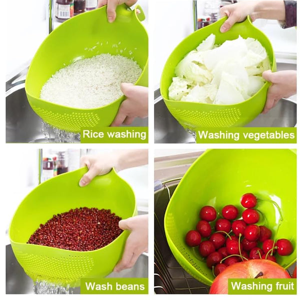 Water Strainer Multi-Use Strainer/Washer Bowl for Rice Vegetable & Fruits (Rice Bowl) (Pack of 1, Green)