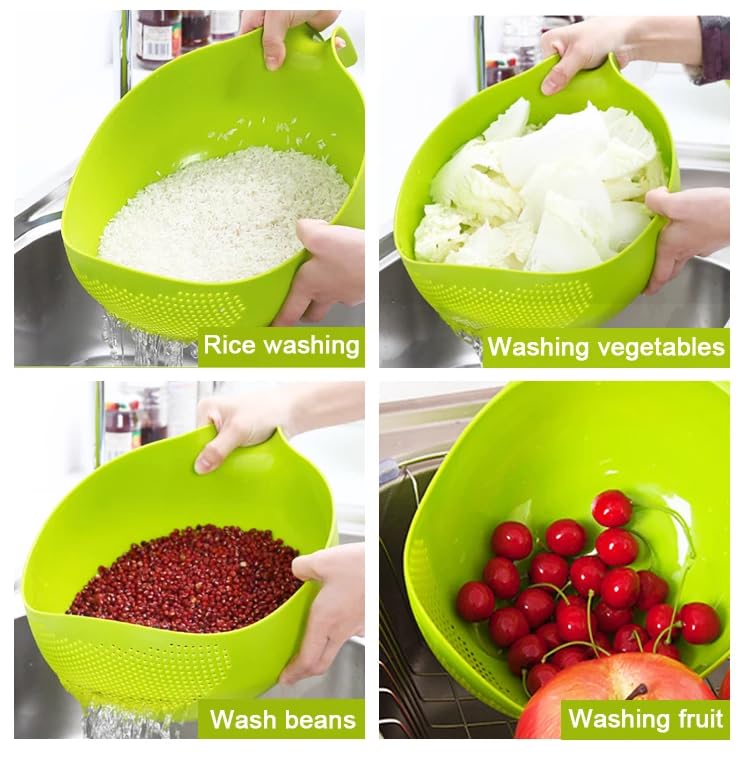 Water Strainer Multi-Use Strainer/Washer Bowl for Rice Vegetable & Fruits (Rice Bowl) (Pack of 1, Green)