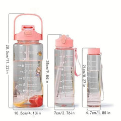 Water Bottle Set of 3 2000 ml Bottle With Drinking Glass  (Pack of 1, Multicolor, Silicone, Plastic) Leak proof 3PCS