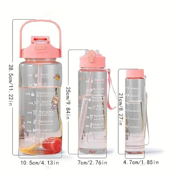 Water Bottle Set of 3 2000 ml Bottle With Drinking Glass  (Pack of 1, Multicolor, Silicone, Plastic) Leak proof 3PCS