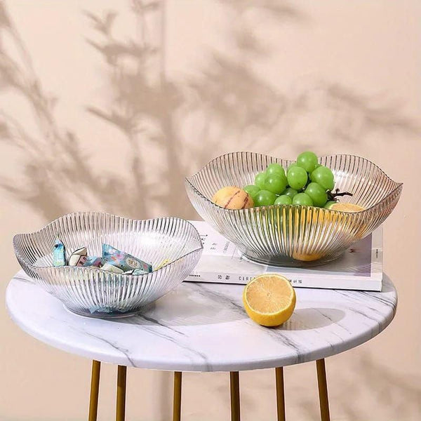 Fruit Storage Basket for Dining Table - Acrylic Transparent Ribbed Wavy Edge Serving Bowl for Salad, Fruits & Snacks, Multipurpose Heavy Fruit Baskets for Home Kitchen & Restaurant