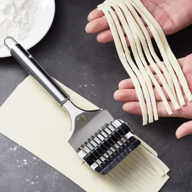 Stainless Steel Noodle Lattice Roller | Handheld Dough Cutter Kitchen Tools Baking Pastry Tool for Noodle Cutter Roller