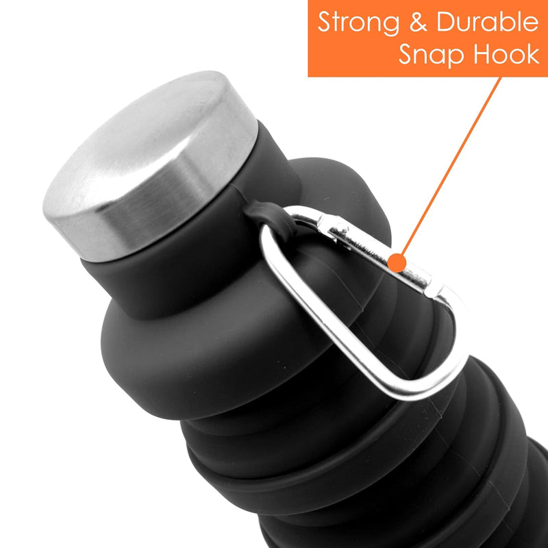 Collapsible Silicone Water Bottle For Sports, Trekking, Cycling, Outdoor, College, And Gym - Foldable With Snap Hook, Grey (Pack Of 1), 0.50 Liter