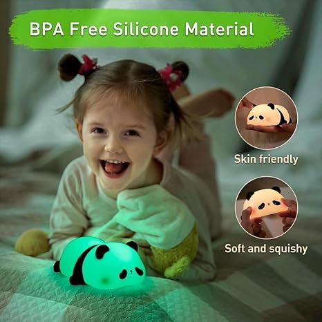 Panda Night Lamp Silicone Touch Color Changing LED Rechargeable Night Light for Kids, Gifts for Girls & Boys | Cute Unisex Bedroom Decor
