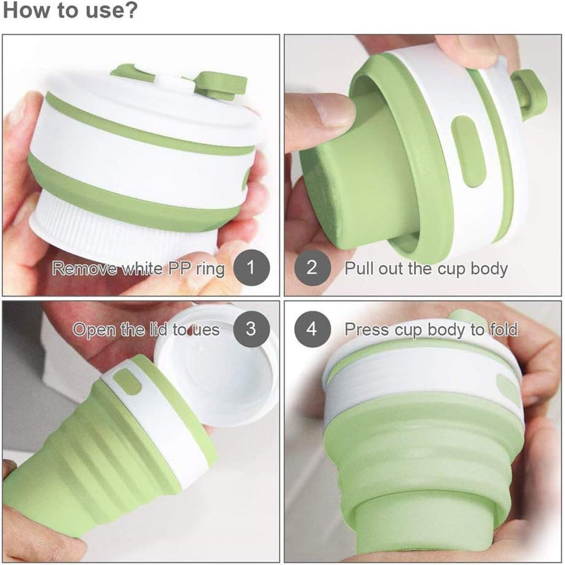 Silicone Collapsible Travel Coffee Mug with Lid | Portable, Leak-Proof Drinking Tumbler Cup for Office, Travel, and Sports