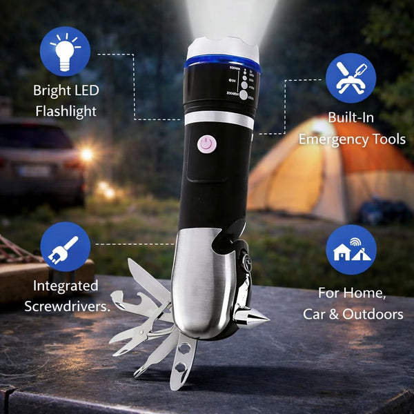 Battery Operated Multi Tool LED Flashlight | All-in-One Tool Light with Built-in Screwdrivers & Emergency Repair Kit | Bright Portable LED Torch for Home, Car, Camping, Travel & Outdoor Use