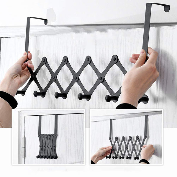 Hat Hanger, Over The Door Hooks, Over Door Towel Rack, Stainless Steel Telescopic Folding Hat Backpack Hanger Door Hanging Rack for Living Room Bedroom(6 Hooks)