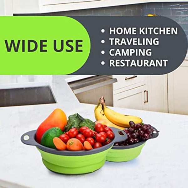 Round Collapsible Colander with Plastic Handles Round Silicone Kitchen Strainers Foldable Kitchen Strainer Perfect for Draining Pasta Vegetable and Fruit (Multicolor) (1 pcs)