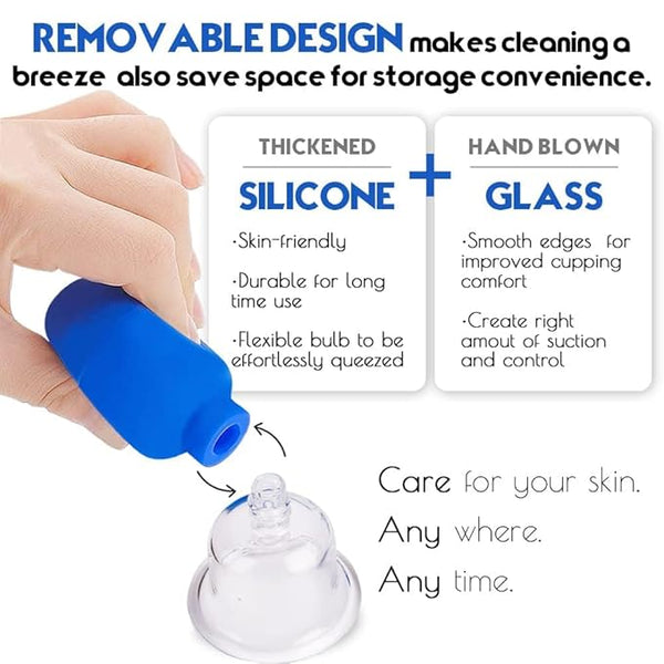 4 PCS Glass Facial Cupping Set | Silicone Vacuum Suction | Cupping Professional Massager Therapy | A Kit For Anti Cellulite, Anti Wrinkle and Instantly Ageless Skin