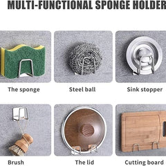Stainless Steel Self Adhesive Sponge Holder for Kitchen Sink,Waterproof Sticky Hook, Scrubber Hanger Caddy Rustproof Drainage Basket with Strong Suction Cups(pack of2)