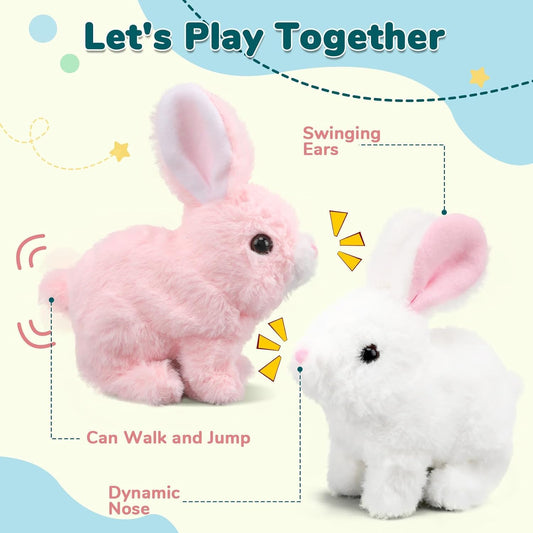 Hopping Walking Bunny Toy with Sounds, Jumping Rabbit Wiggling Ears, Twitching Mouth and Nose, Educational Interactive Bunny Rabbit Toy for Baby Kids