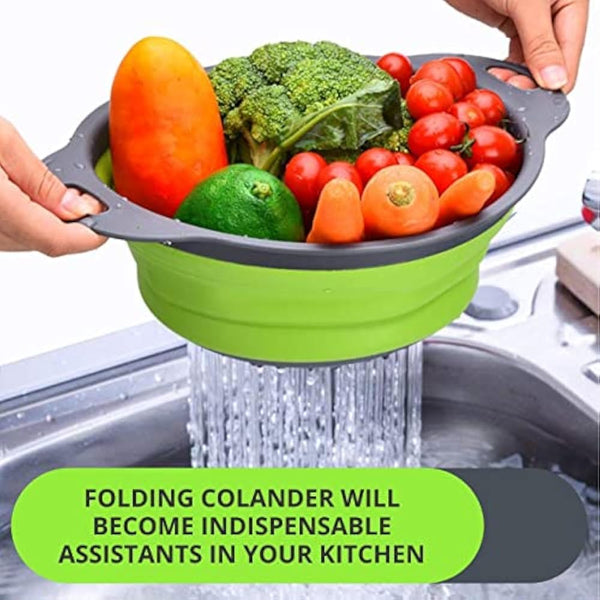 Round Collapsible Colander with Plastic Handles Round Silicone Kitchen Strainers Foldable Kitchen Strainer Perfect for Draining Pasta Vegetable and Fruit (Multicolor) (1 pcs)