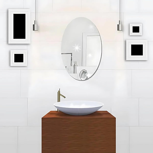 WallMagic Oval Shape Adhesive Mirror Wall Sticker – Full-Length, Dual-Sided Acrylic Mirror for Bedroom, Living Room, Bathroom, and Tiles