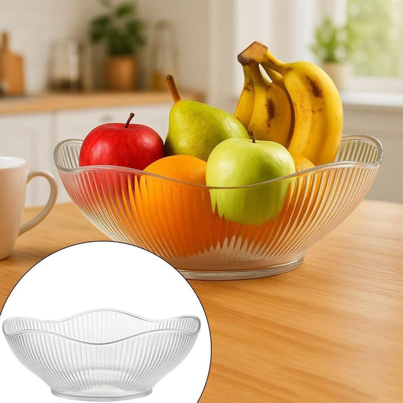 Fruit Storage Basket for Dining Table - Acrylic Transparent Ribbed Wavy Edge Serving Bowl for Salad, Fruits & Snacks, Multipurpose Heavy Fruit Baskets for Home Kitchen & Restaurant