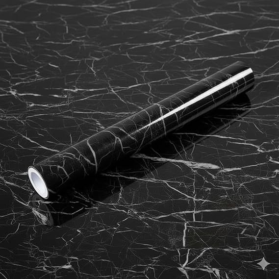Self Adhesive Wallpaper Roll | Waterproof & Oil-Proof Peel & Stick Vinyl Sheet for Kitchen, Furniture, Tabletop, Cabinets & Wall Décor (Black Marbal)