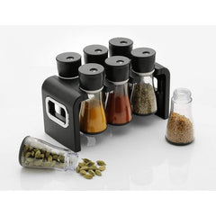 Spice Rack Jar Container of 6 Pcs for Storage of Kitchen Spices and Masala Storage (Black) (6 - Pcs Spice Rack)