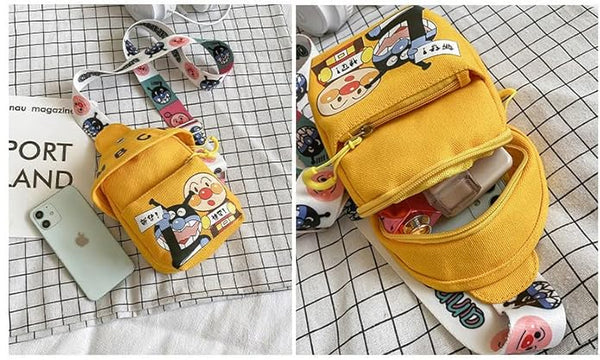Cute Small Canvas Cotton Sling Bag Daypack Crossbody Sling Bag Travel Hiking Chest Bag Casual Daypack for Boys Girls