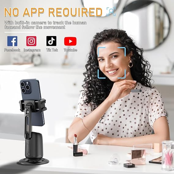 Auto Face Tracking Phone Holder 360° Smart Gimbal Stabilizer With Adjustable Lens & Colorful Lights For Smartphone Vlog Live Chat And Selfies AI Gesture Control Mobile Stand Tripod Stand