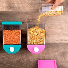 Wall-Mounted Push Button Storage Container – Airtight & Moistureproof Plastic Dispenser for Grains, Rice, Pulses, Cereal, and Dry Food Organization-1100ml