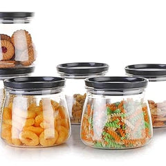 Airtight Container Jar 900ml Set of 6 for Kitchen | Kitchen Organizer Container Set Items| Jar Set for Kitchen| Air Tight Containers for Kitchen Storage (Black)