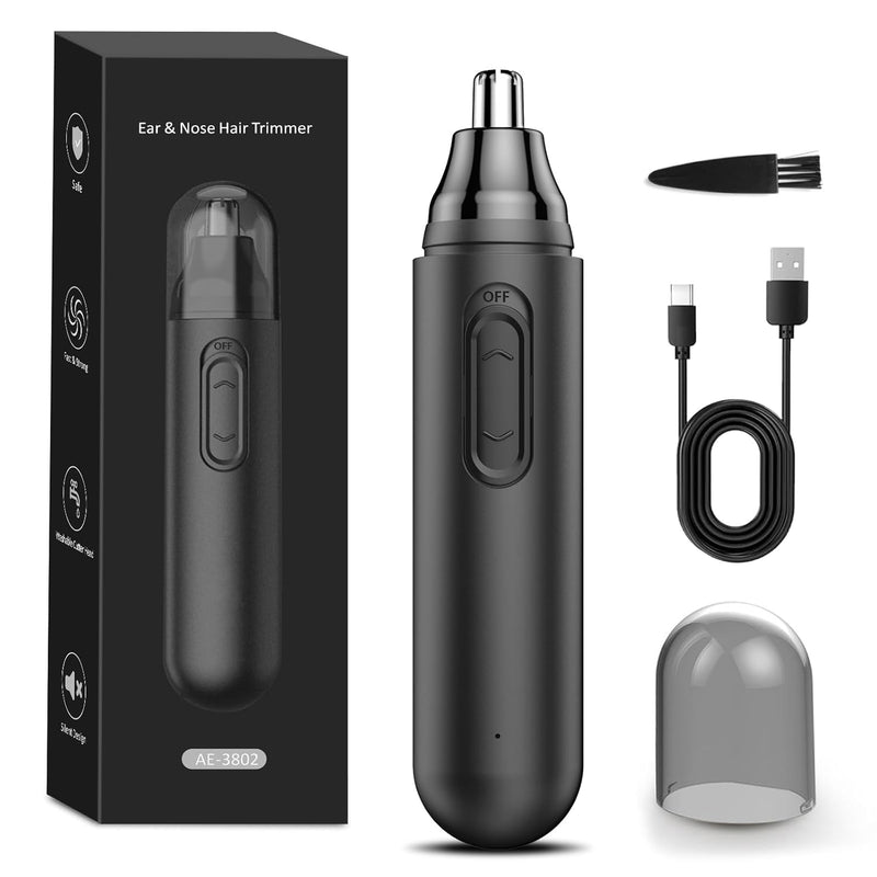 Nose Hair Trimmer, Portable Painless Ear and Nose Hair Trimmer for Men Women, USB-C Rechargeable, IPX7 Waterproof,No Pull, Precision Cut (Black)