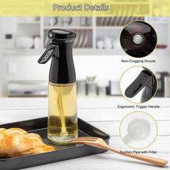 Olive Oil Sprayer for Cooking - 200ml Glass Oil Dispenser Bottle Spray Mister - Refillable Food Grade Oil Vinegar Spritzer Sprayer Bottles for Kitchen, Air Fryer, Salad, Baking, Grilling, Frying