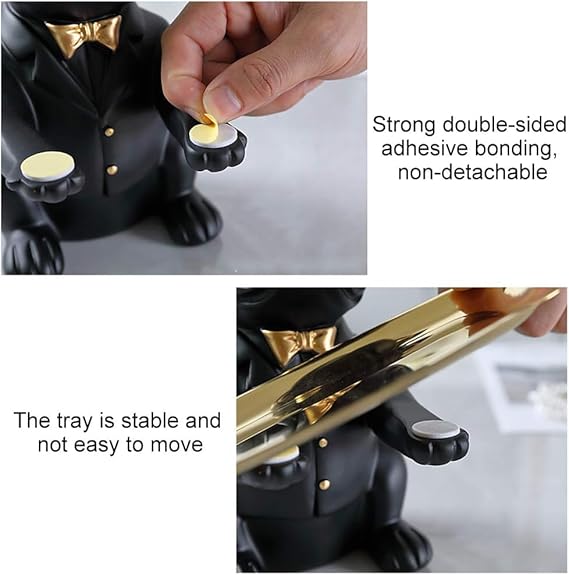 Modern Decor Resin Bulldog Tray Statue Tray Storage Key Holder Candy Jewelry Earrings Tray Suitable for Home Decor Modern Art Dining Table Decor Office Small Object Tray (Black)