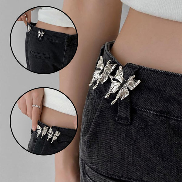 2 Sets Jeans Tightening Clips, Jeans Adjustable Pins for Women, Alloy Butterfly Adjustable Jeans Button Pins for Loose Pants and Dress