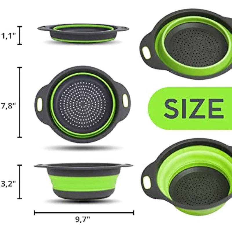 Round Collapsible Colander with Plastic Handles Round Silicone Kitchen Strainers Foldable Kitchen Strainer Perfect for Draining Pasta Vegetable and Fruit (Multicolor) (1 pcs)