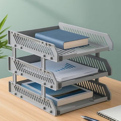 Multifunctional Tiered Shelf Freestanding File Rack With Drawers-3-Layer Desktop Storage Organizer For Office Supplies,Adjustable For A4/Letter Size,Sturdy & Space-Saving For Home Or Office