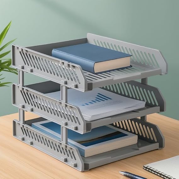 Multifunctional Tiered Shelf Freestanding File Rack With Drawers-3-Layer Desktop Storage Organizer For Office Supplies,Adjustable For A4/Letter Size,Sturdy & Space-Saving For Home Or Office