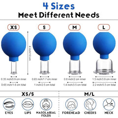 4 PCS Glass Facial Cupping Set | Silicone Vacuum Suction | Cupping Professional Massager Therapy | A Kit For Anti Cellulite, Anti Wrinkle and Instantly Ageless Skin