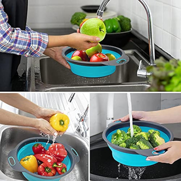 Round Collapsible Colander with Plastic Handles Round Silicone Kitchen Strainers Foldable Kitchen Strainer Perfect for Draining Pasta Vegetable and Fruit (Multicolor) (1 pcs)