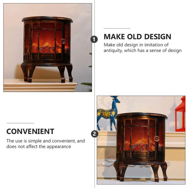 Electric Fireplace Stove Heater with Realistic Flame Logs Effects Vintage Freestanding Fireplace Heater Night Light Lamp Lantern for Indoor Outdoor Patio Garden Yard Decor No Battery
