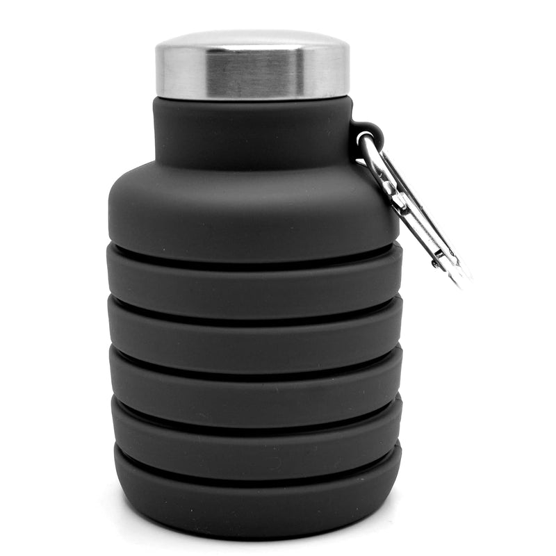 Collapsible Silicone Water Bottle For Sports, Trekking, Cycling, Outdoor, College, And Gym - Foldable With Snap Hook, Grey (Pack Of 1), 0.50 Liter