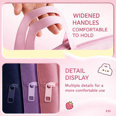 Large Capacity Stationery Organizer Bag, 3 Compartment School Book Storage Case, Durable Fabric 34×27 cm, Handheld Carry Bag for Students & Girls