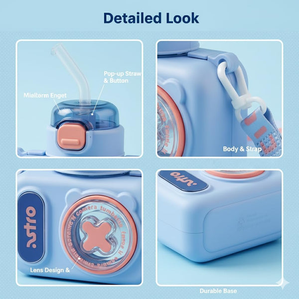 Camera Bottle Plastic Retro Kids Water Bottle, Capacity: 600ml