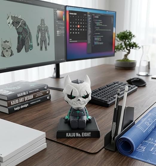 Super Hero_Zenitsu_Demon Slayer Action Figure Limited Edition Bobblehead with Mobile Holder for Car Dashboard, Office Desk & Study Table (Pack of 1) (Black-Kaiju 8)