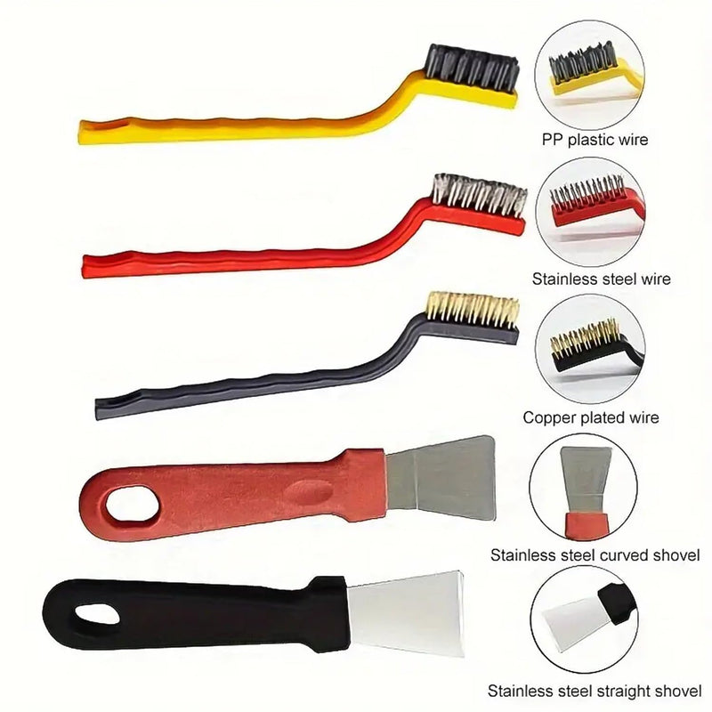 5-Pcs Wire Brush and Scraper Set – Stainless Steel, Brass & Nylon Cleaning Brushes for Rust, Paint & Grime Removal