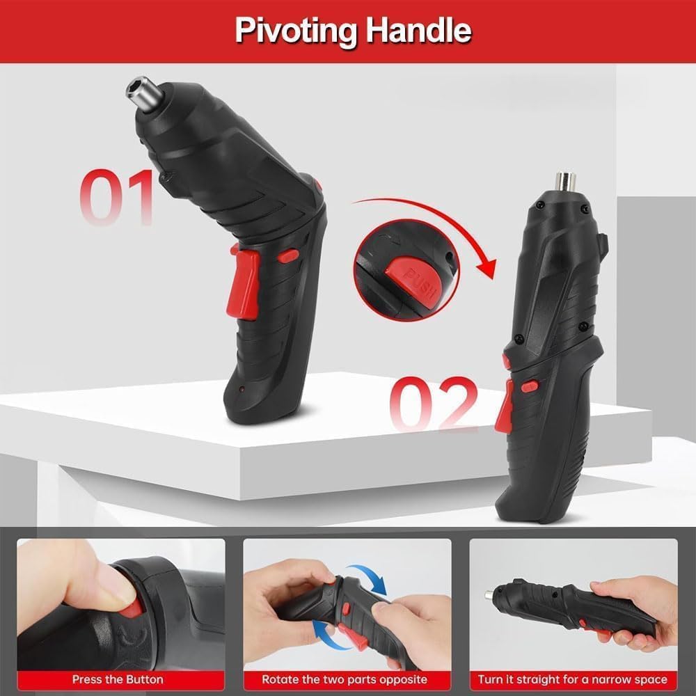 47 in 1 Cordless Electric Screwdriver Set, USB Rechargeable, with Bits and Accessories, Black