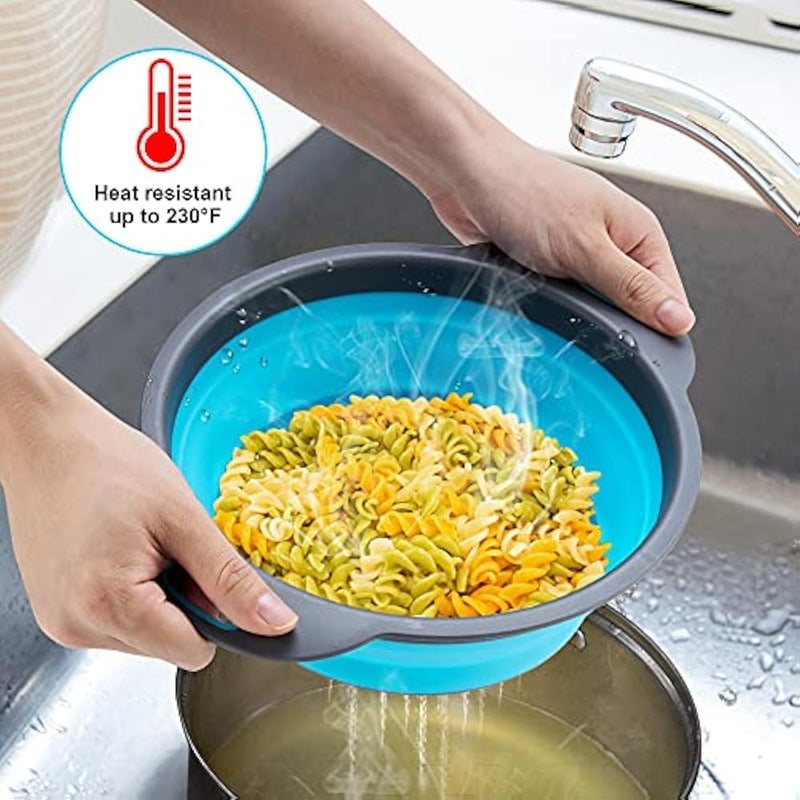 Round Collapsible Colander with Plastic Handles Round Silicone Kitchen Strainers Foldable Kitchen Strainer Perfect for Draining Pasta Vegetable and Fruit (Multicolor) (1 pcs)