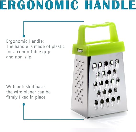 Mini Cheese Grater, Professional Box Grater, Stainless Steel with 4 Sides, Small Box Graters for Kitchen Slicer Cheese/Ginger/Vegetable