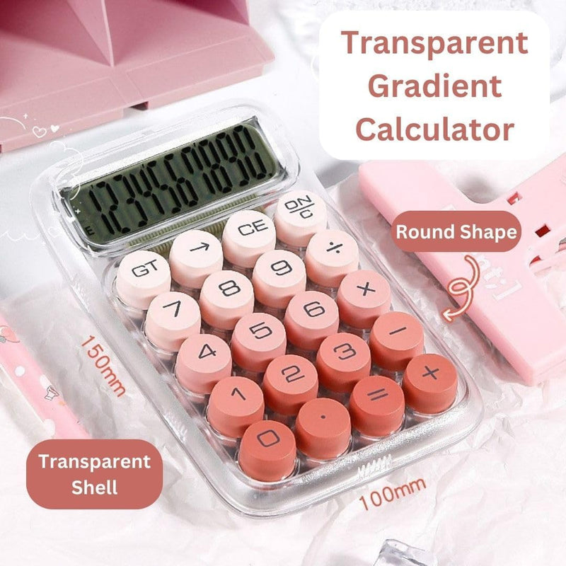 Transparent Desk Calculator with Pastel Mechanical Buttons with 10 Digit Display