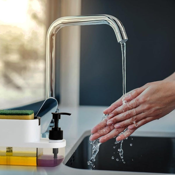3 in 1 Soap Pump Dispenser Dish Soap Liquid Dispenser Sponge Holder Dish Soap Pump Dispenser for Kitchen Sink Countertop Kitchen Bathroom